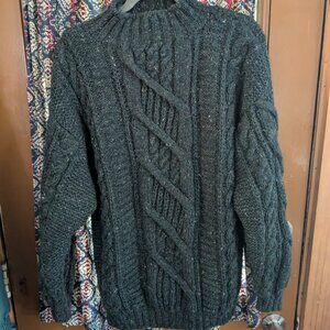 Vintage 100% Wool Chunky LL Bean Fisherman's Sweater (green/blue multicolor)